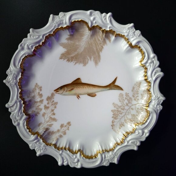 Antique Tressemanes & Vogt Limoges France Hand Painted Fish Plate - Picture 1 of 9